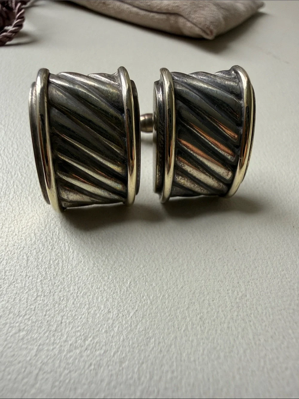David Yurman two tone Cable Sterling gold 14k Oval Cufflinks